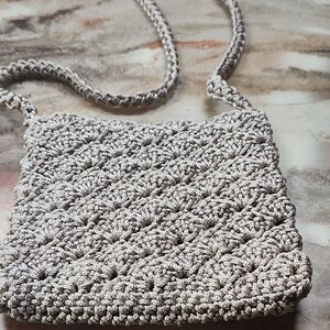 Handcrafted Silver Crochet Crossbody Bag for Women